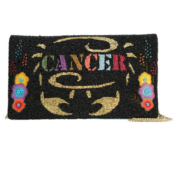 Mary Frances Cancer Horoscope Signs Bag Floral Beaded Black Handbag Purse NEW - Picture 1 of 6